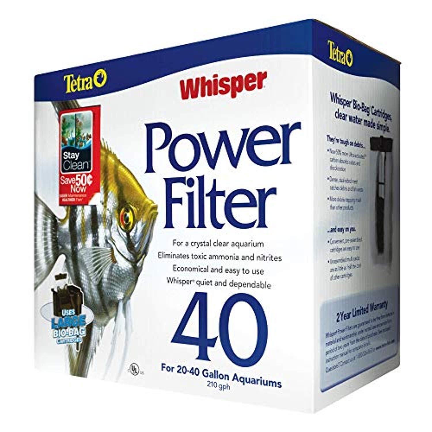 Tetra Aquarium Power Filter, Whisper 40 for 30 Gallon Fish Tanks