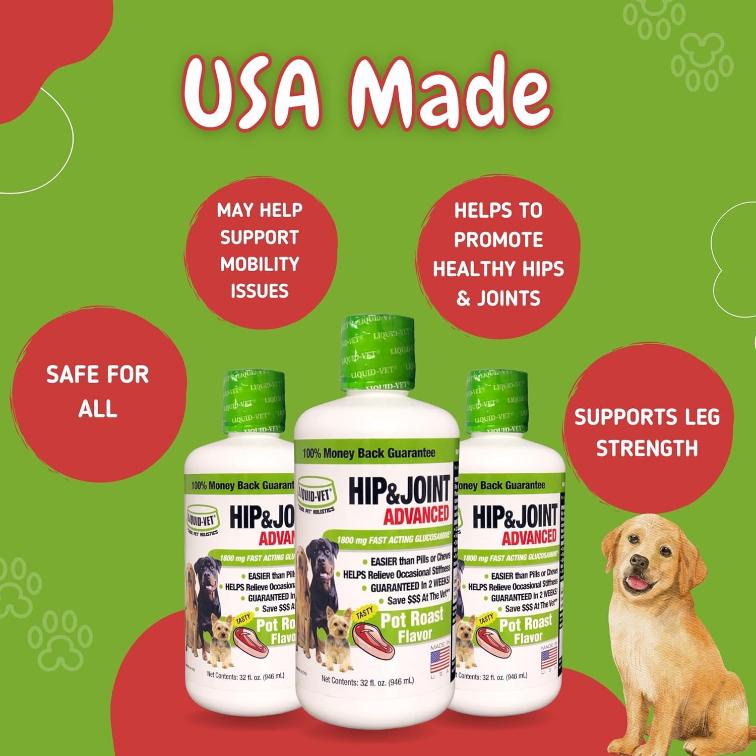 Liquid-Vet Hip & Joint Advanced, Pot Roast Flavor, 32 oz