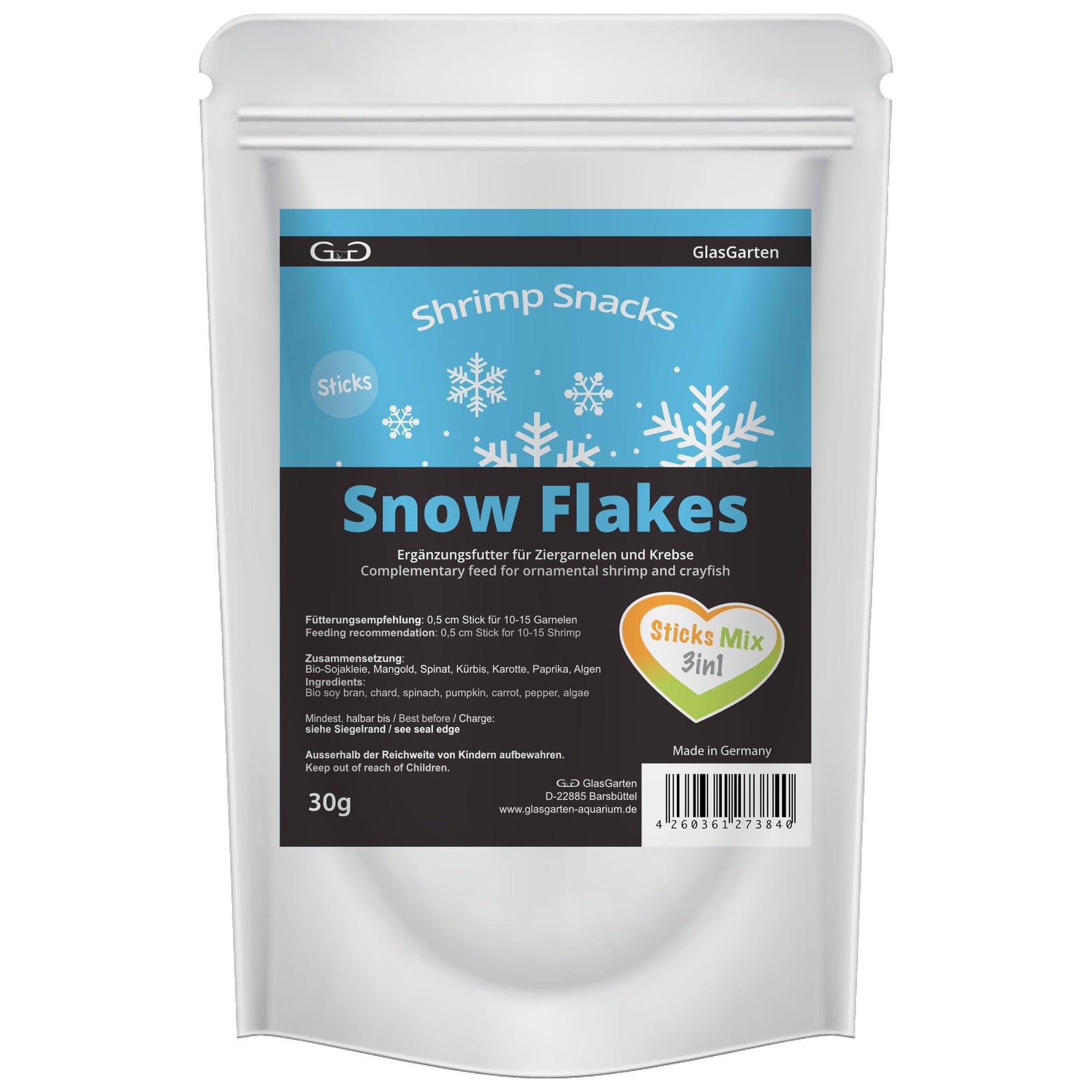 GlasGarten Shrimp Snacks Snow Flakes Mix, 3in1, 30g