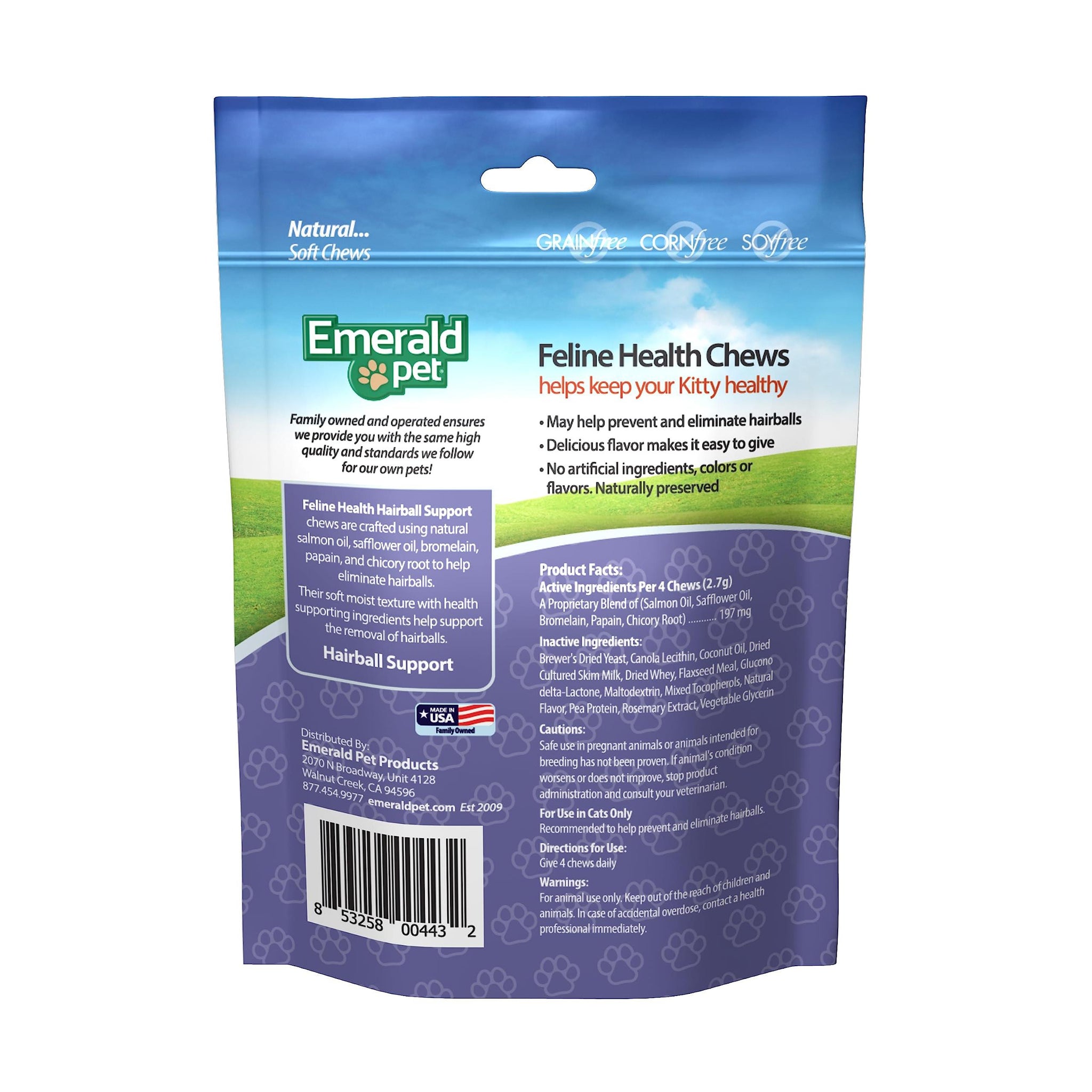 Emerald Pet  Smart 'N Tasty Feline Treats Hairball Formula Chicken 2.5 Oz.