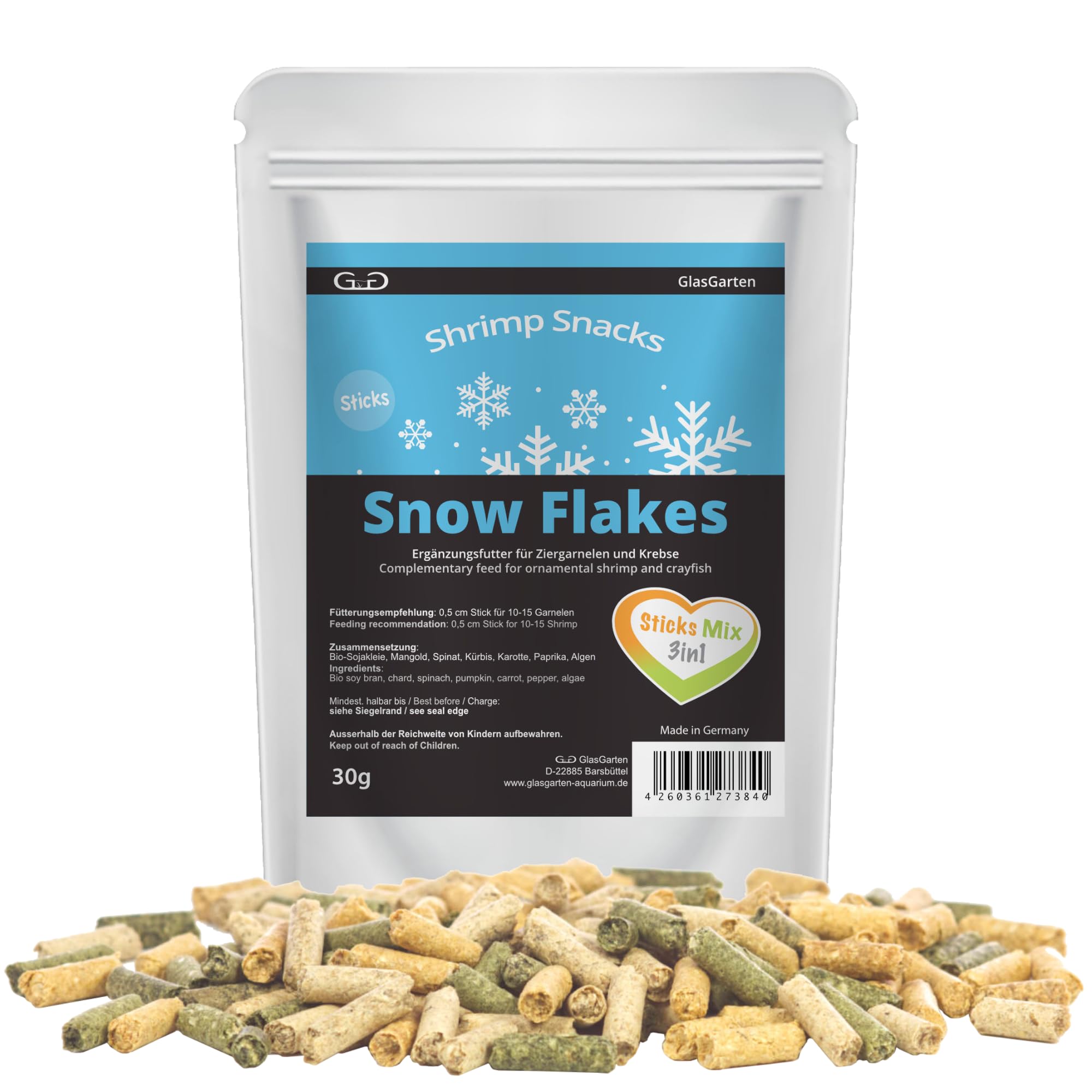 GlasGarten Shrimp Snacks Snow Flakes Mix, 3in1, 30g