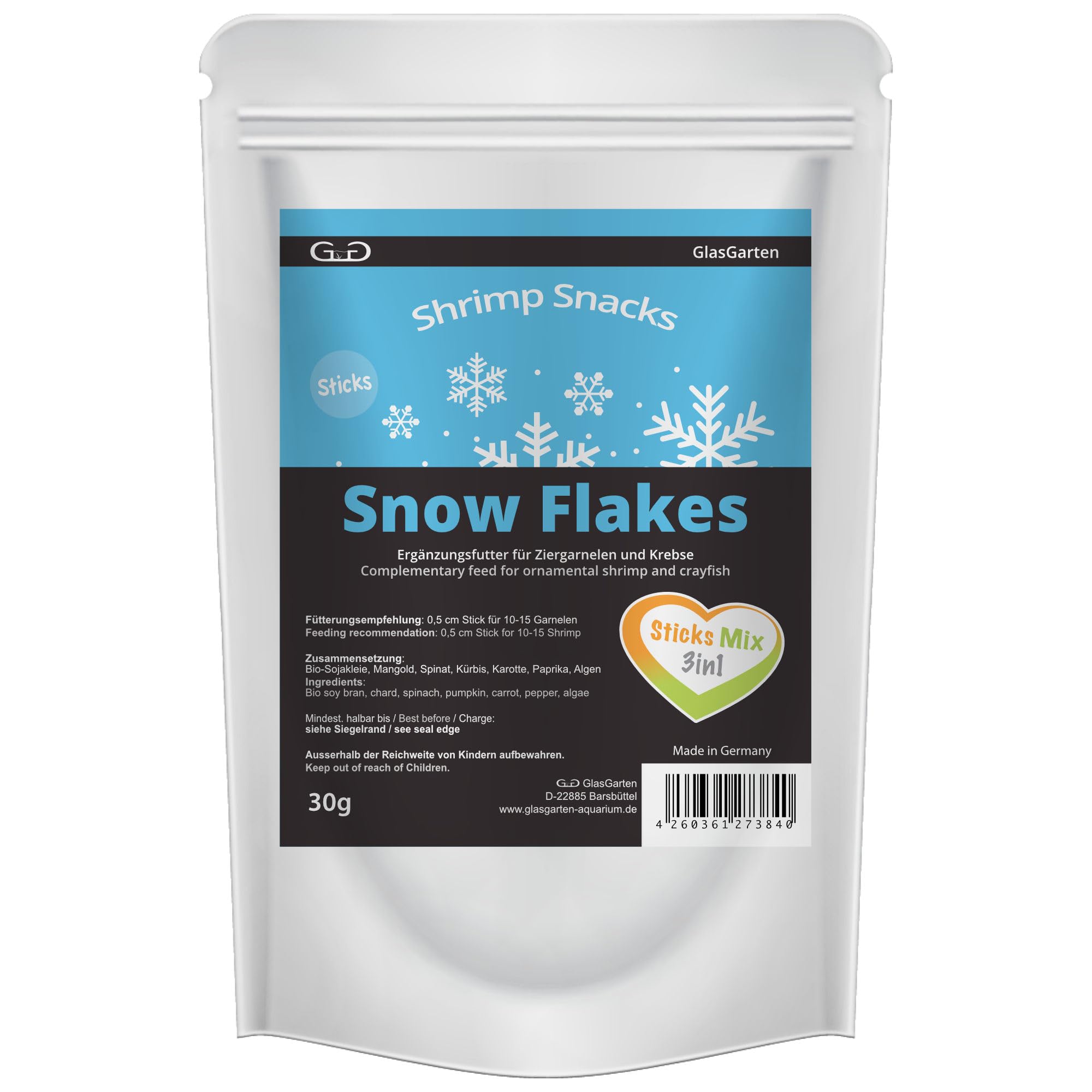 GlasGarten Shrimp Snacks Snow Flakes Mix, 3in1, 30g