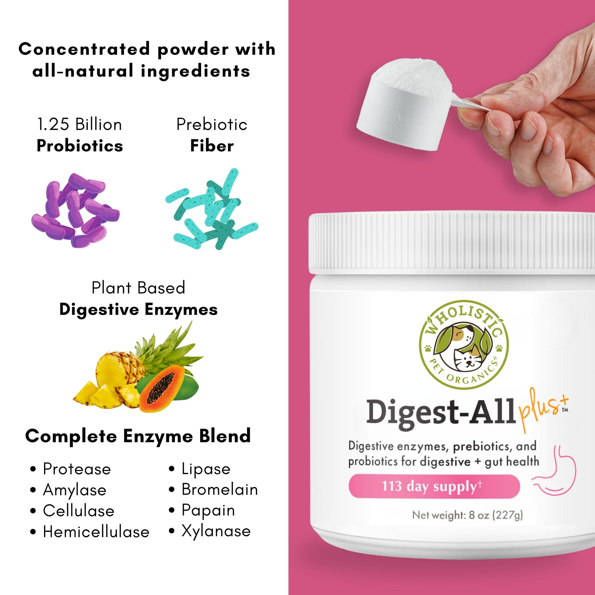 Wholistic Pet Organics Digest-All Plus: Dog Probiotic + Prebiotic, 4 oz