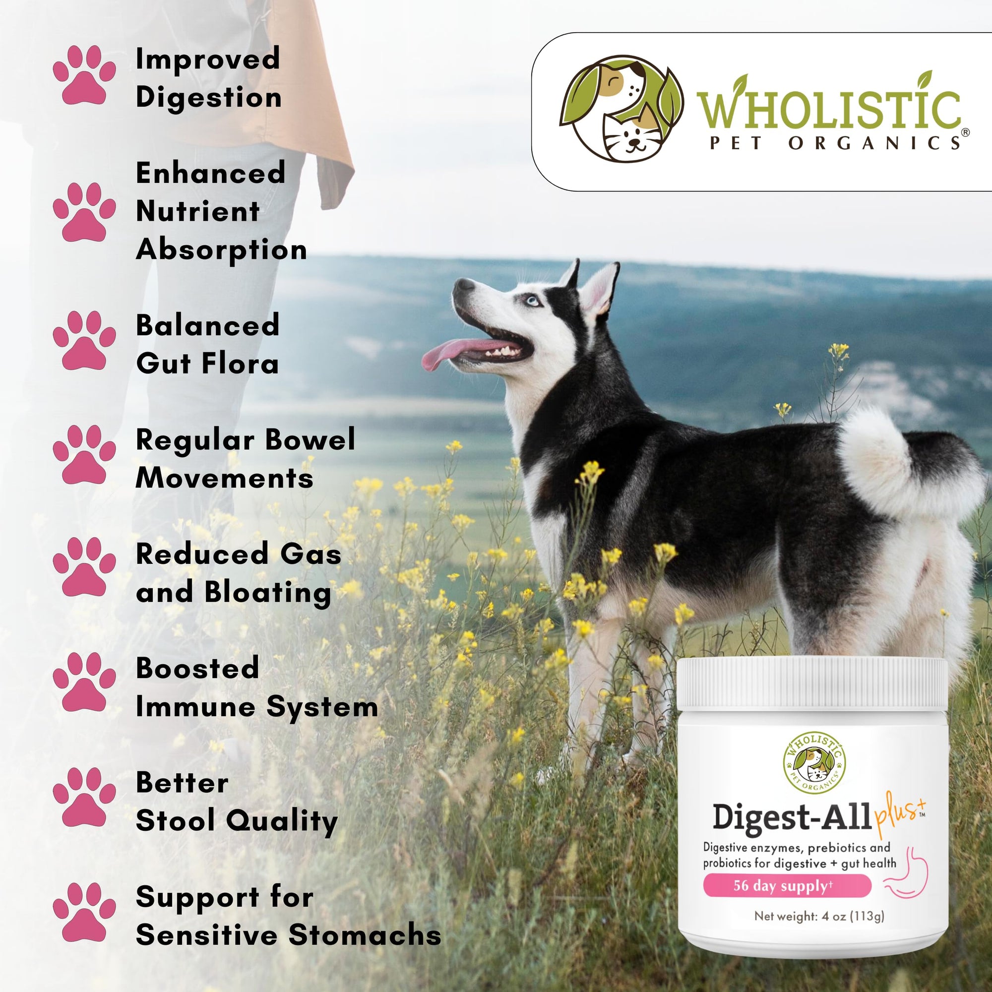 Wholistic Pet Organics Digest-All Plus: Dog Probiotic + Prebiotic, 4 oz