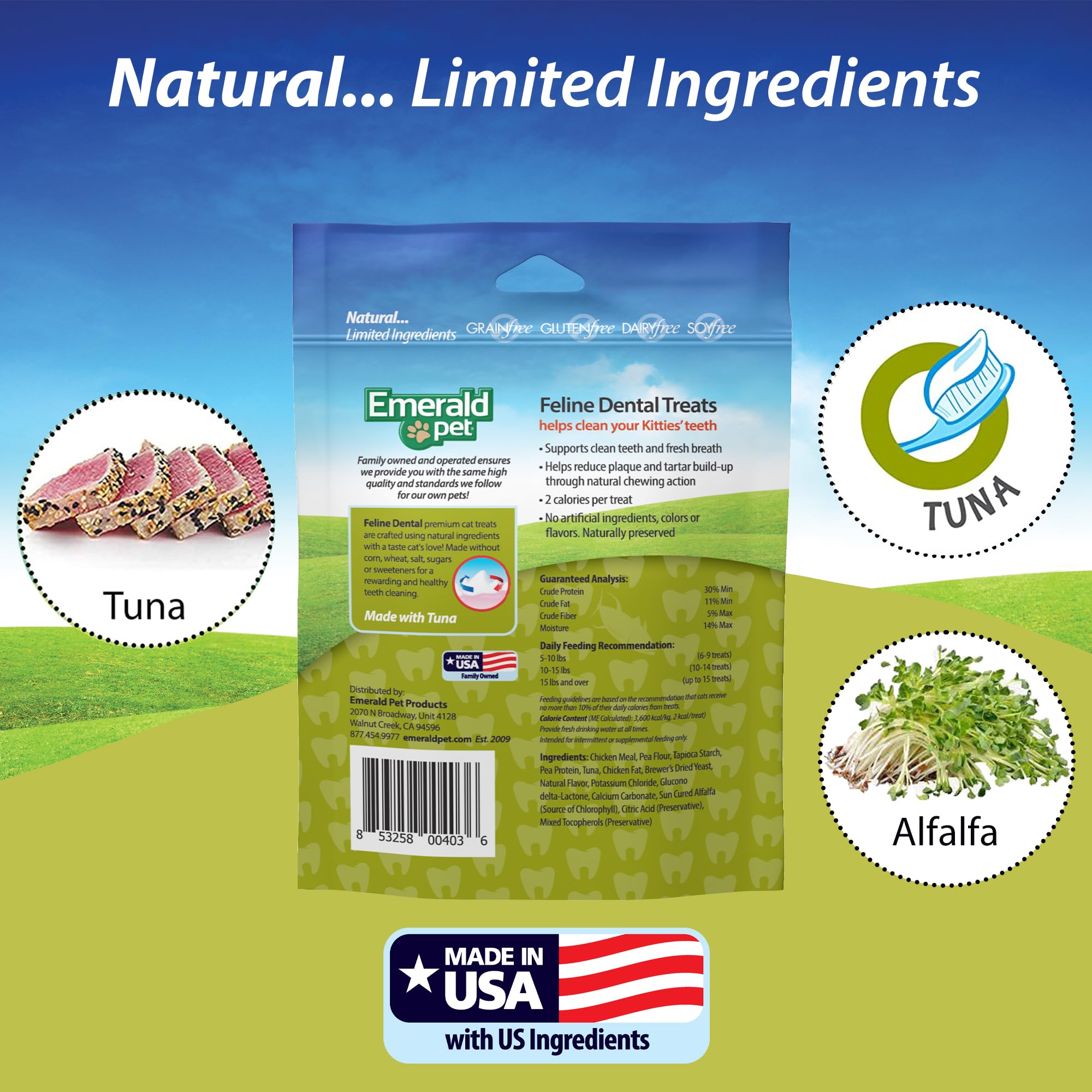 Emerald Pet Cat Dental Grain Free Treats Tuna 3oz