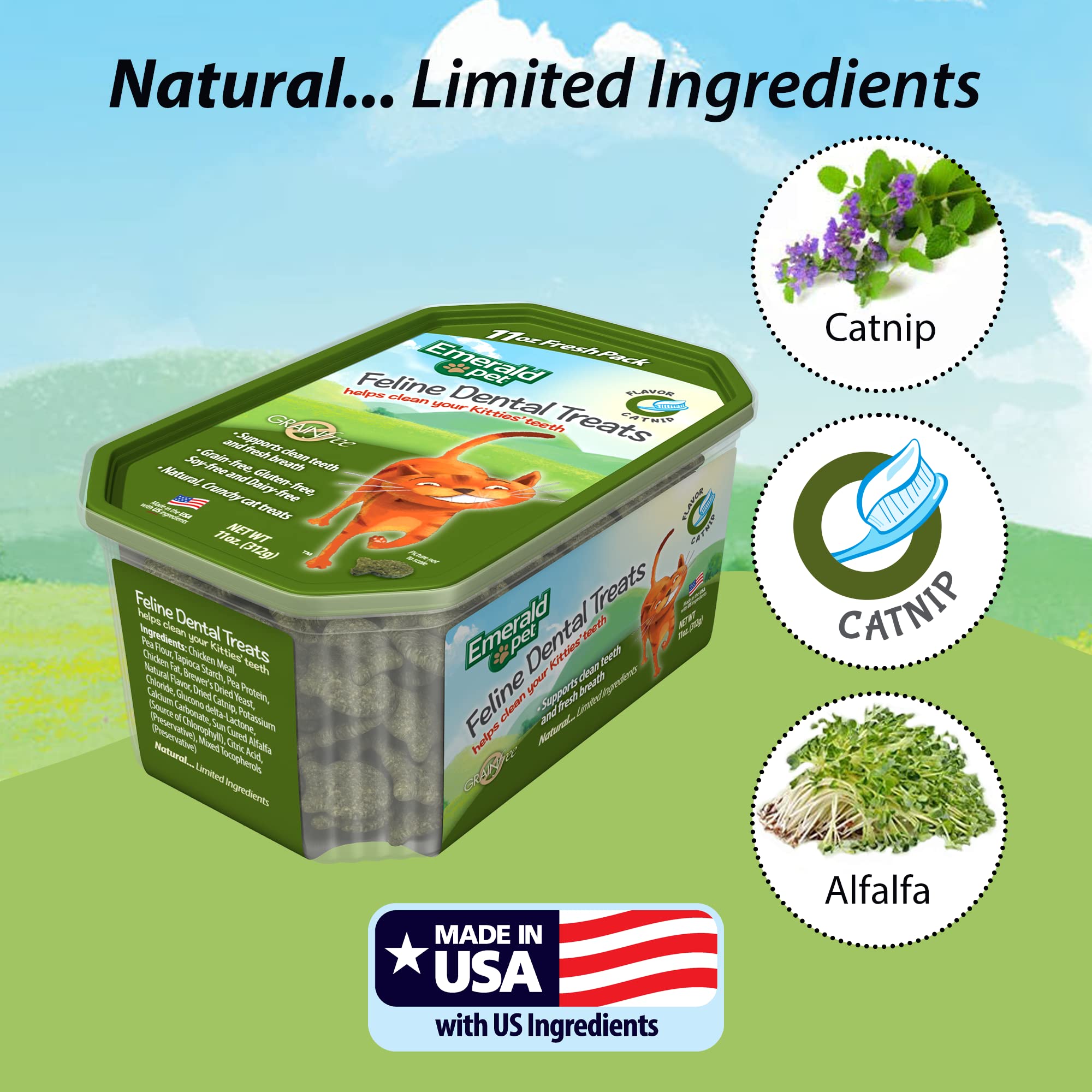 Emerald Pet Cat Dental Treat Catnip 11oz