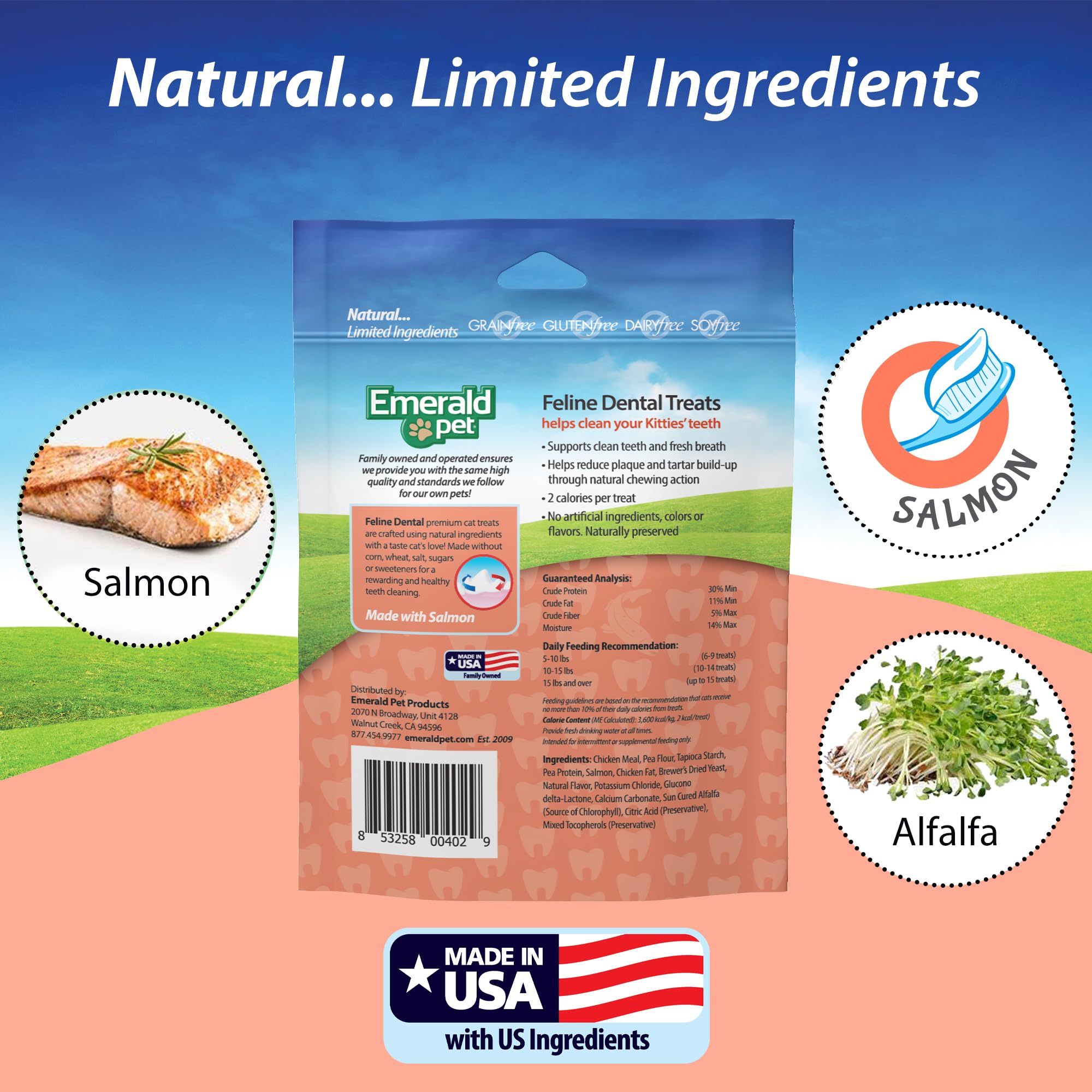 Emerald Pet Cat Dental Grain Free Treats Salmon  3oz